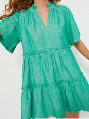 Tuckernuck Sea Green Crawford Mini Dress Linen Blend Ruffle SZ Small